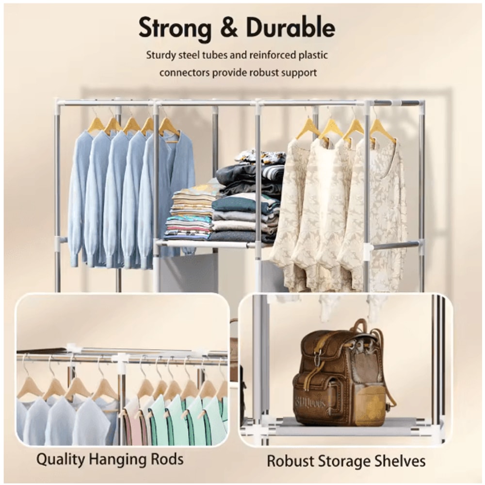 Large Capacity Portable Wardrobe Closet Storage Organizer With Dustproof Non Woven Fabric Cover And 3