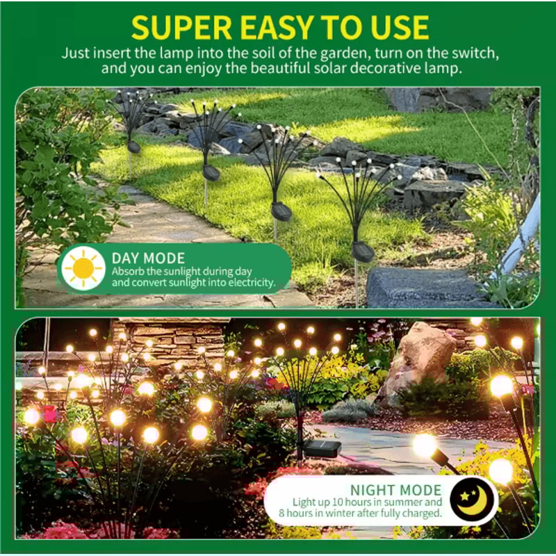 8 Head Solar Firefly Lights Waterproof Swaying Outdoor Garden Pathway Lights With Flexible Stems 1