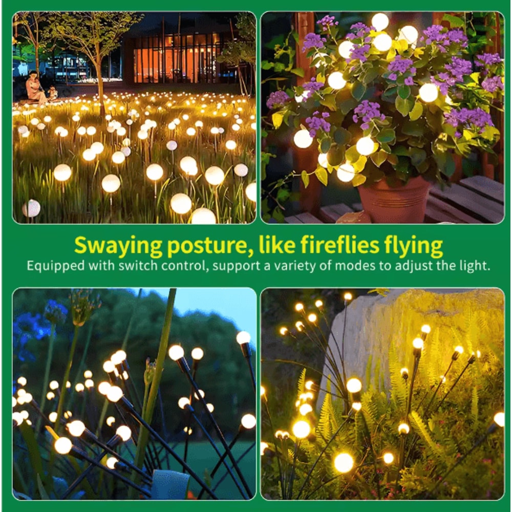 8 Head Solar Firefly Lights Waterproof Swaying Outdoor Garden Pathway Lights With Flexible Stems 2