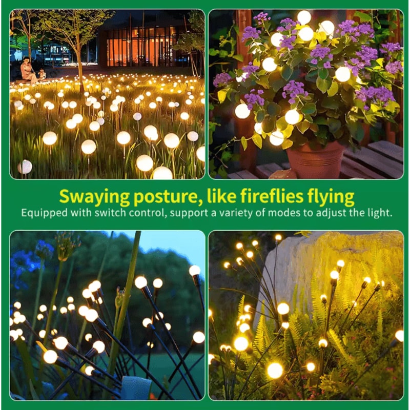 8 Head Solar Firefly Lights Waterproof Swaying Outdoor Garden Pathway Lights With Flexible Stems 2