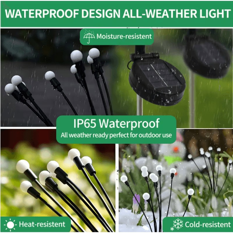 8 Head Solar Firefly Lights Waterproof Swaying Outdoor Garden Pathway Lights With Flexible Stems 4