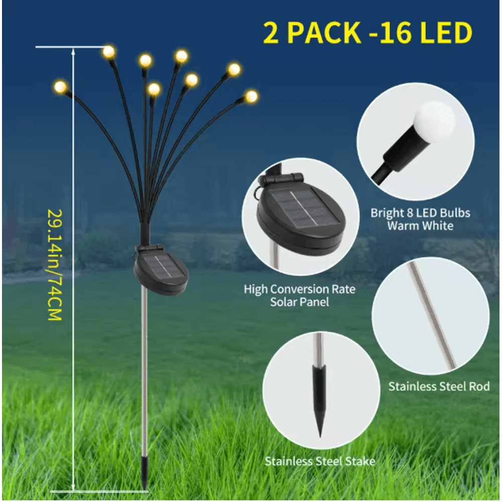 8 Head Solar Firefly Lights Waterproof Swaying Outdoor Garden Pathway Lights With Flexible Stems 5