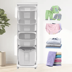 2 or 4 tier rolling laundry hamper cart with removable baskets and 360 wheels for easy sorting in white