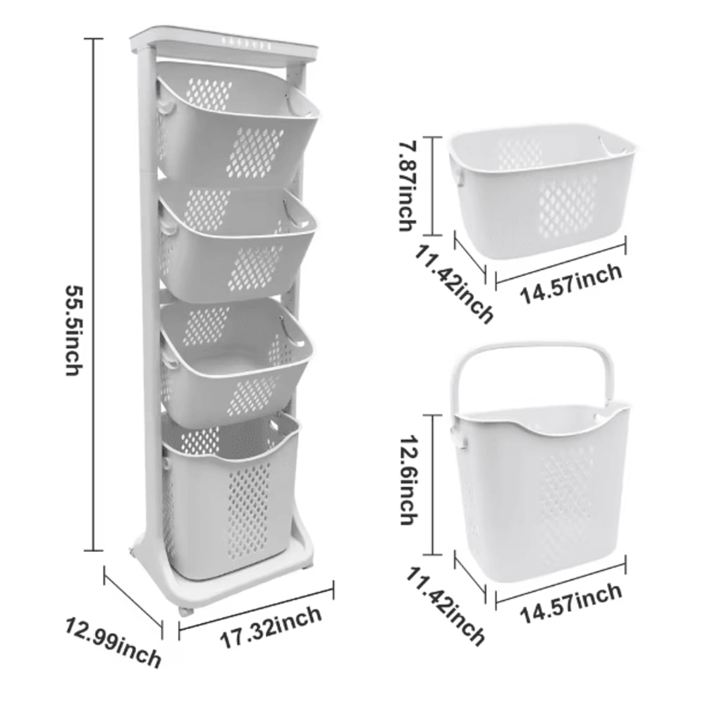 2 Or 4 Tier Rolling Laundry Hamper Cart With Removable Baskets And 360 Wheels For Easy Sorting In W
