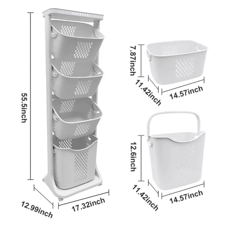2 Or 4 Tier Rolling Laundry Hamper Cart With Removable Baskets And 360 Wheels For Easy Sorting In W