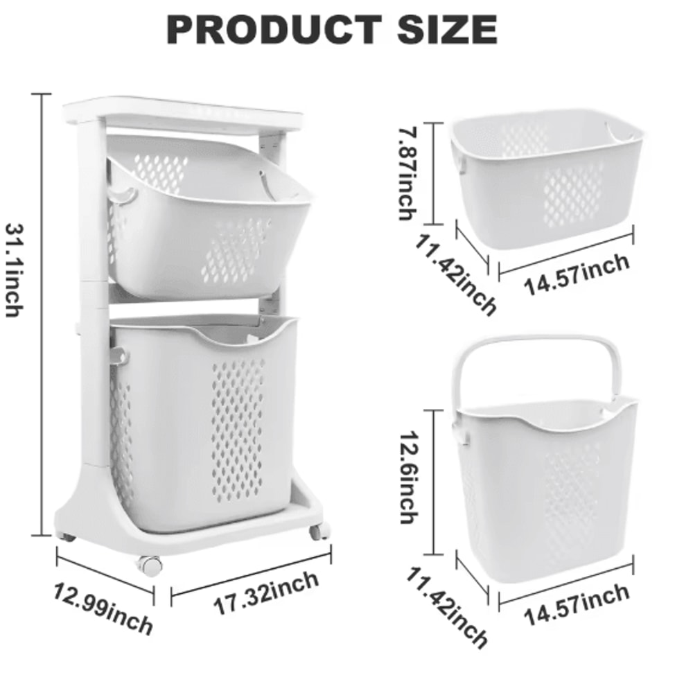 2 Or 4 Tier Rolling Laundry Hamper Cart With Removable Baskets And 360 Wheels For Easy Sorting In W
