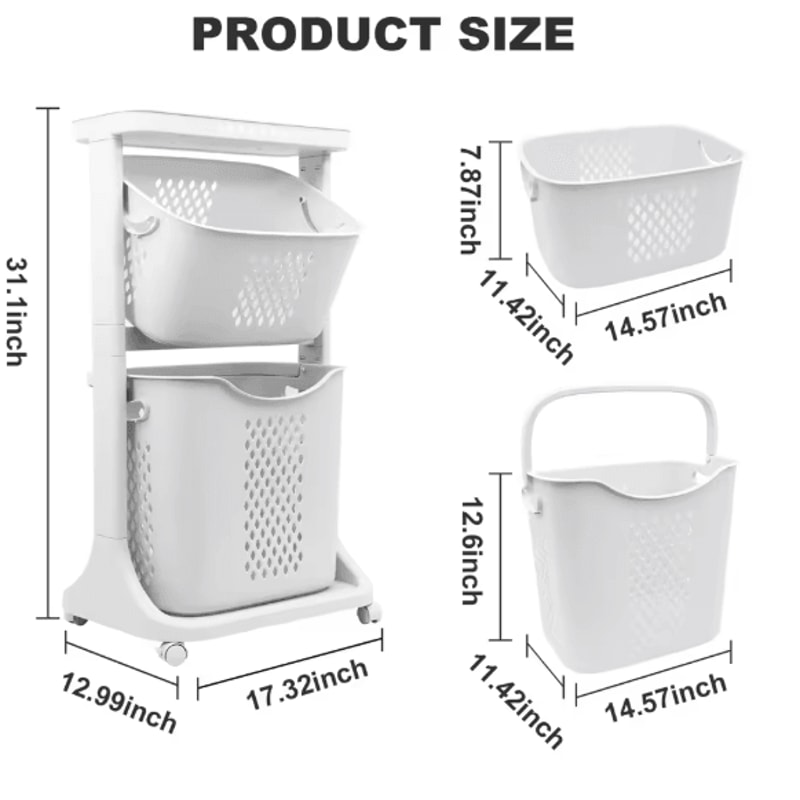 2 Or 4 Tier Rolling Laundry Hamper Cart With Removable Baskets And 360 Wheels For Easy Sorting In W