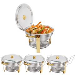 5 qt round stainless steel buffet warmer chafing dish set with half gold accent for parties and catering