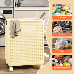 large foldable rolling laundry basket plastic hamper with removable bag for bathroom balcony and bedroom storage