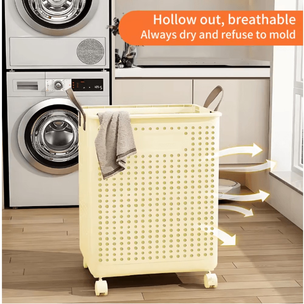 Large Foldable Rolling Laundry Basket Plastic Hamper With Removable Bag For Bathroom Balcony And Be 3