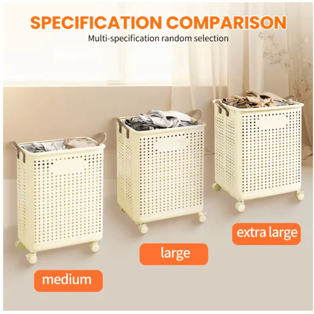 Large Foldable Rolling Laundry Basket Plastic Hamper With Removable Bag For Bathroom Balcony And Be 5