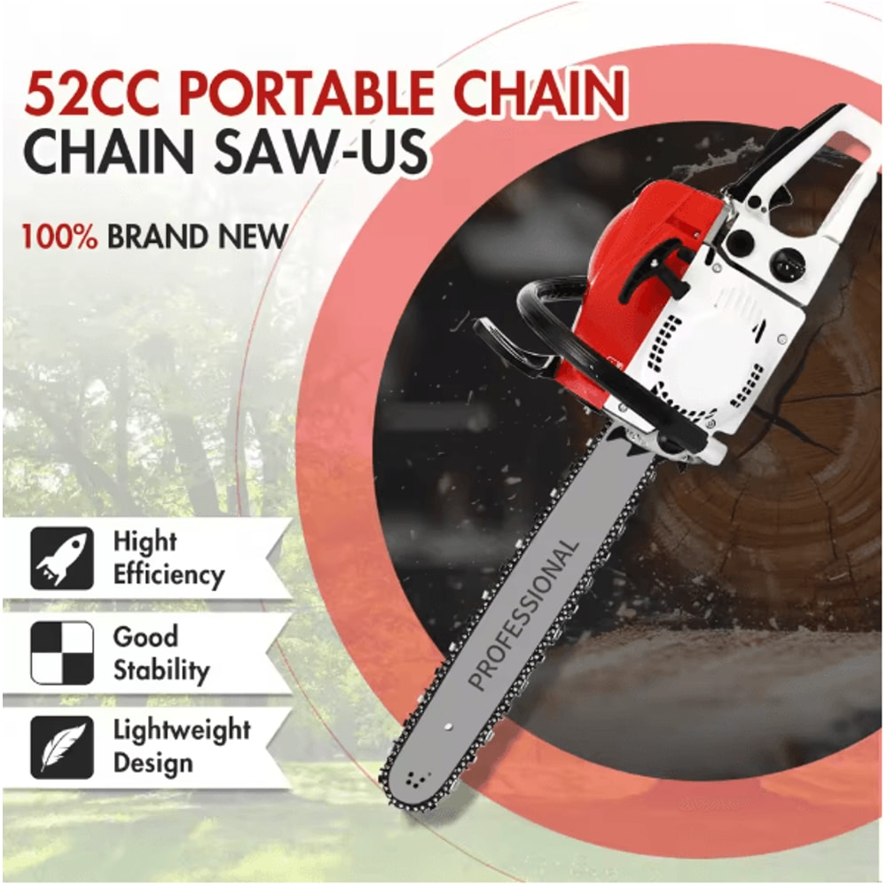 52cc 2 Stroke 20 Inch Gas Chainsaw Portable Air Cooled Wood Cutting Saw For Logging And Firewood 0