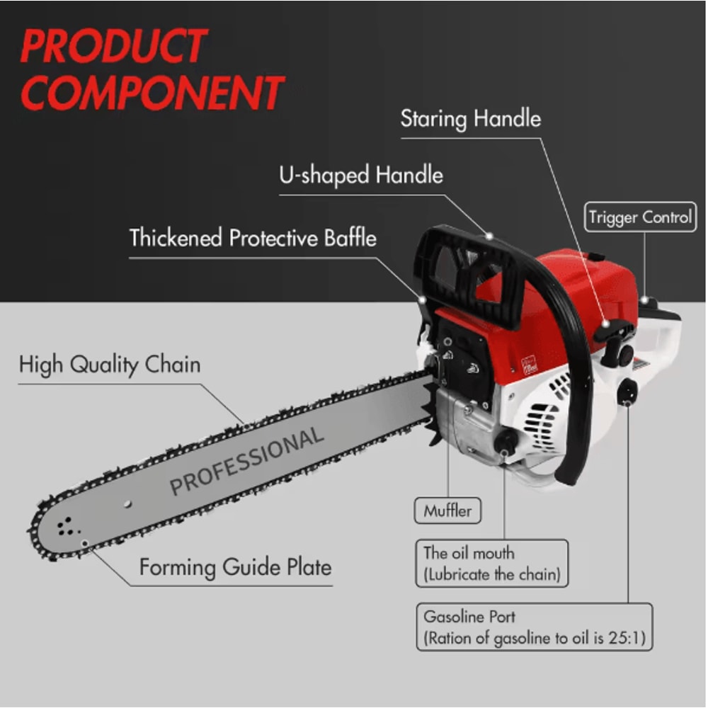 52cc 2 Stroke 20 Inch Gas Chainsaw Portable Air Cooled Wood Cutting Saw For Logging And Firewood 5