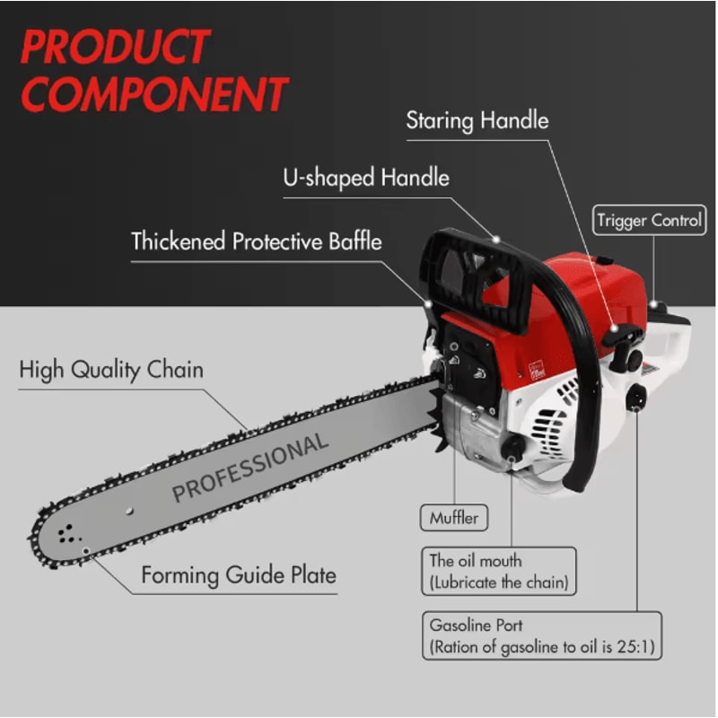 52cc 2 Stroke 20 Inch Gas Chainsaw Portable Air Cooled Wood Cutting Saw For Logging And Firewood 5