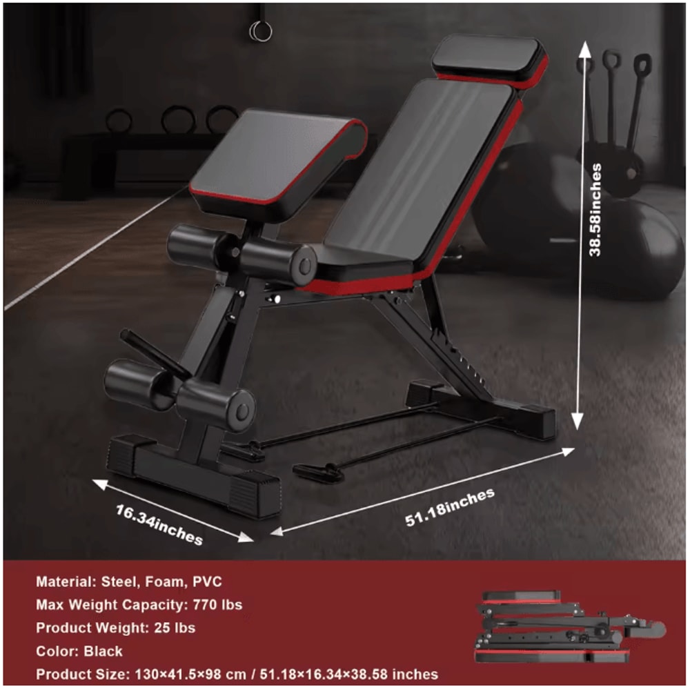 Premium Adjustable Weight Bench With 7Level Foldable Design Extended Headrest Leg Extension For Ho 1
