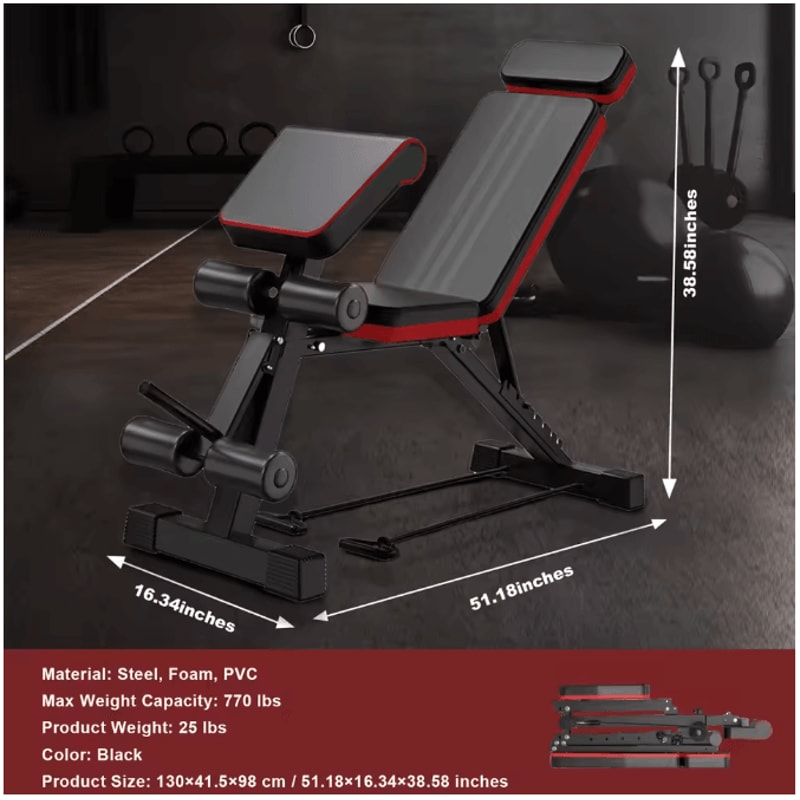 Premium Adjustable Weight Bench With 7Level Foldable Design Extended Headrest Leg Extension For Ho 1