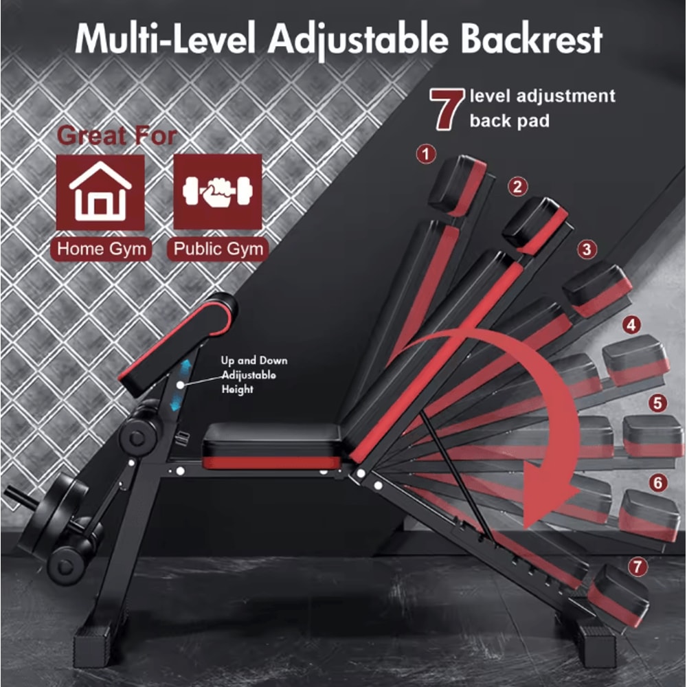 Premium Adjustable Weight Bench With 7Level Foldable Design Extended Headrest Leg Extension For Ho 5