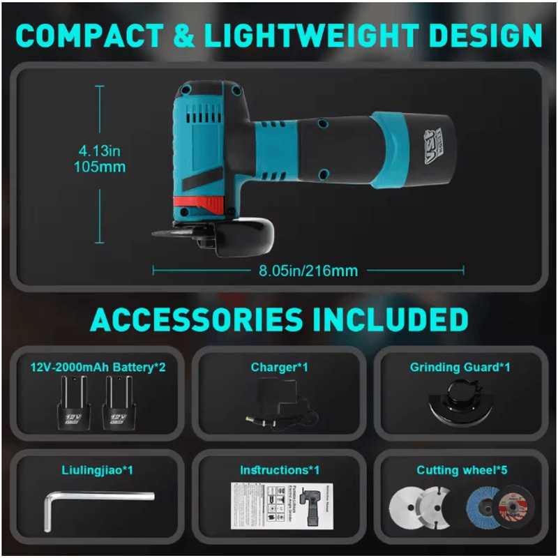Premium Cordless Brushless Angle Grinder And Car Polisher Kit 12V 16800 RPM With Dual 20 Ah Batteri 2