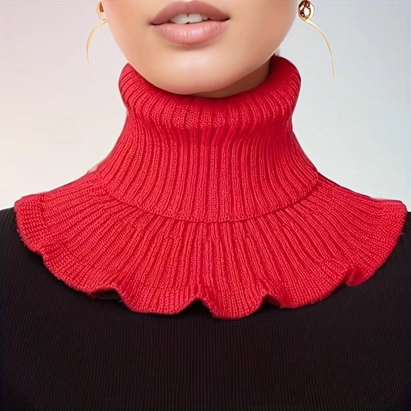 Black And White Knitted Neck Scarf For Women Soft Thick Warm False Turtleneck With Elegant Ruffle 10