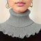 Black And White Knitted Neck Scarf For Women Soft Thick Warm False Turtleneck With Elegant Ruffle 1