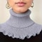 Black And White Knitted Neck Scarf For Women Soft Thick Warm False Turtleneck With Elegant Ruffle 2