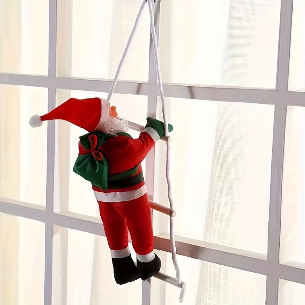 Polyethylene Santa Claus Wall Hanging Decoration On Ladder Festive Holiday Party Prop No Battery R 1