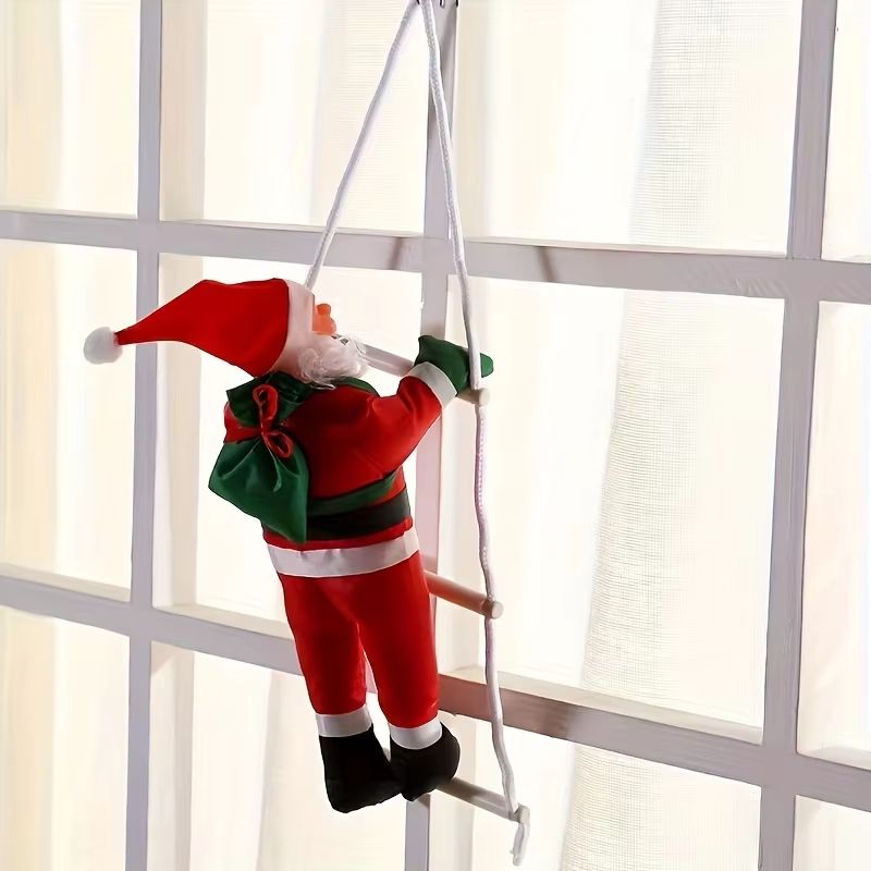 Polyethylene Santa Claus Wall Hanging Decoration On Ladder Festive Holiday Party Prop No Battery R 1