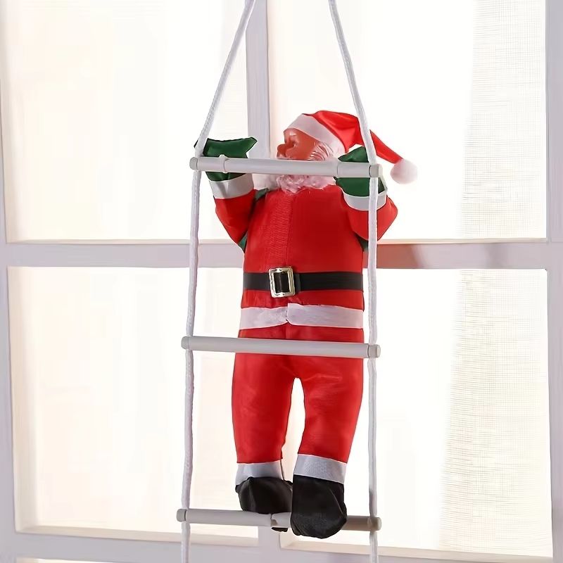 Polyethylene Santa Claus Wall Hanging Decoration On Ladder Festive Holiday Party Prop No Battery R 5