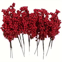 bright red artificial christmas berries picks (12pcs or 1pc option) diy tree, wreath and garland decor accents