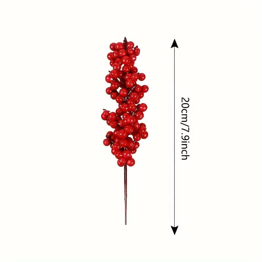 Bright Red Artificial Christmas Berries Picks 12pcs Or 1pc Option DIY Tree Wreath And Garland Decor 7