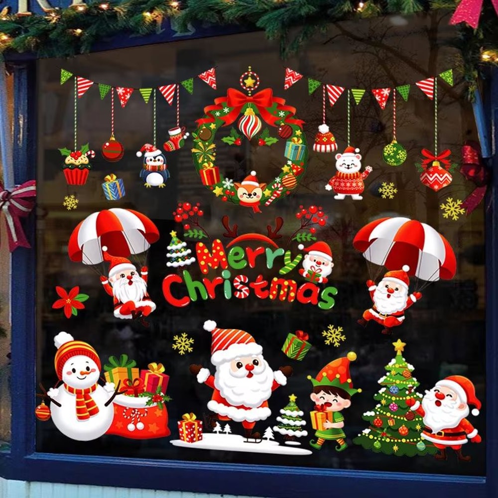 137pcs Christmas Window Clings Snowflake And Window Flower PVC Static Stickers For Glass Reusable W 13