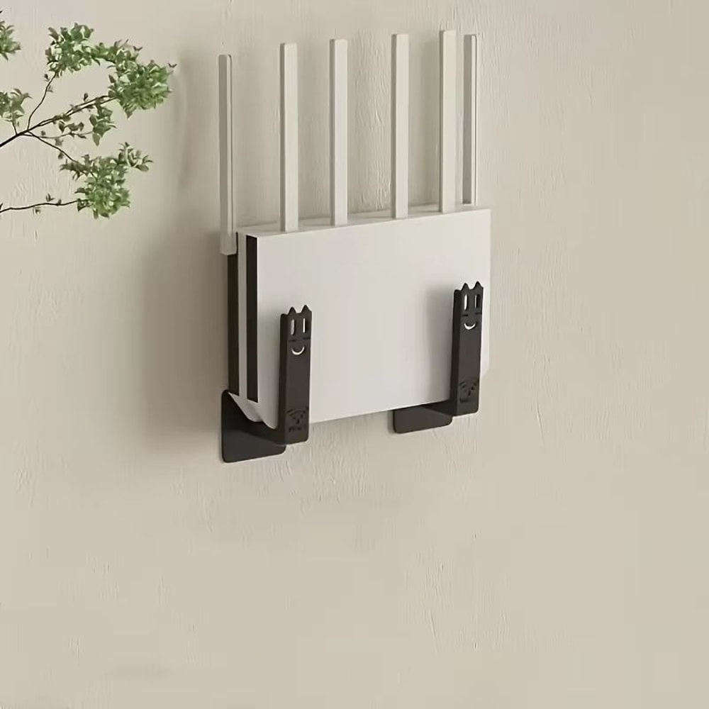 2pcs No Drill Router Shelf Wall Mounted Set Top Box Holder With Hooks Ventilated Metal Organizer Ra 5