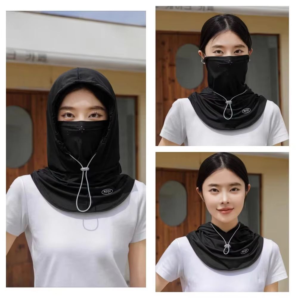 Unisex AntiUV Summer Hat With Breathable Mask Shawl Ice Silk Outdoor Sports Cap For Beach Hiking A 4