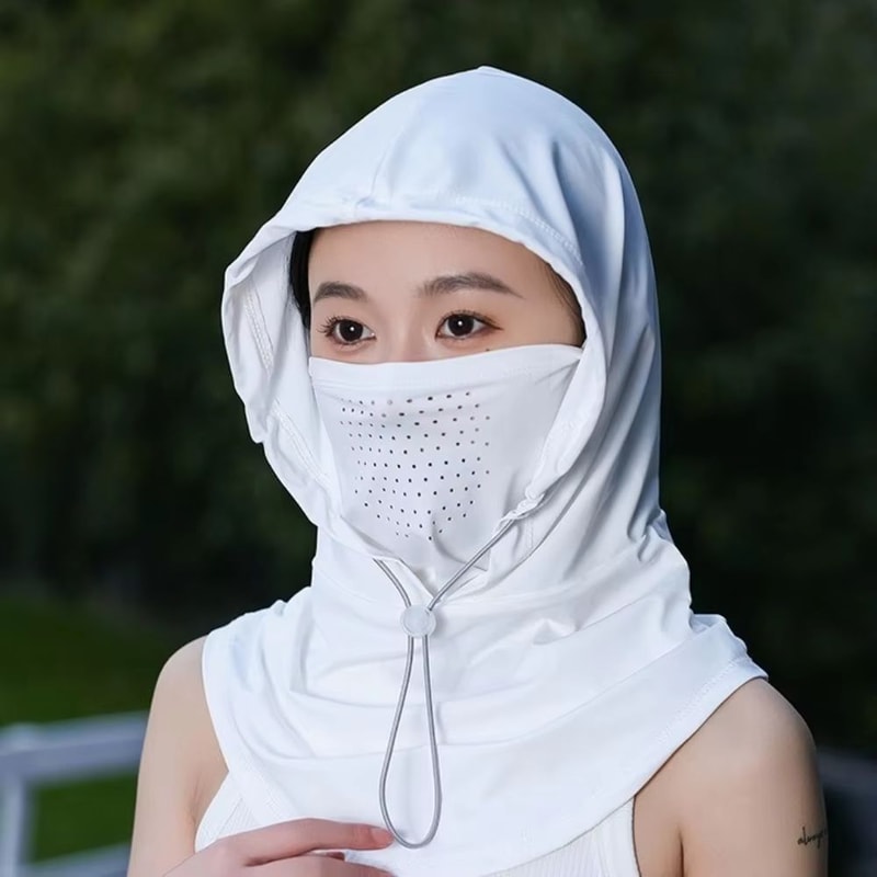 Unisex AntiUV Summer Hat With Breathable Mask Shawl Ice Silk Outdoor Sports Cap For Beach Hiking A 7