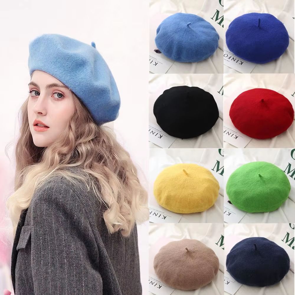 Women And Girls Wool Beret Hat Baggy Beanie Flat Cap Style Soft Felt Look For Autumn And Winter Out 0