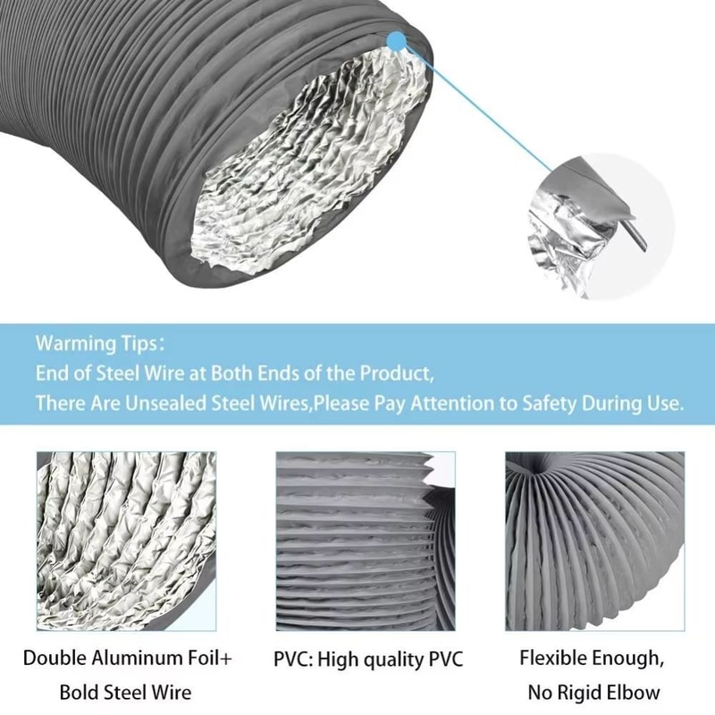 4in HeavyDuty Dryer Vent Hose Grey 6Layer Air Duct With 2 Stainless Steel Clamps For Exhaust Ventil 1