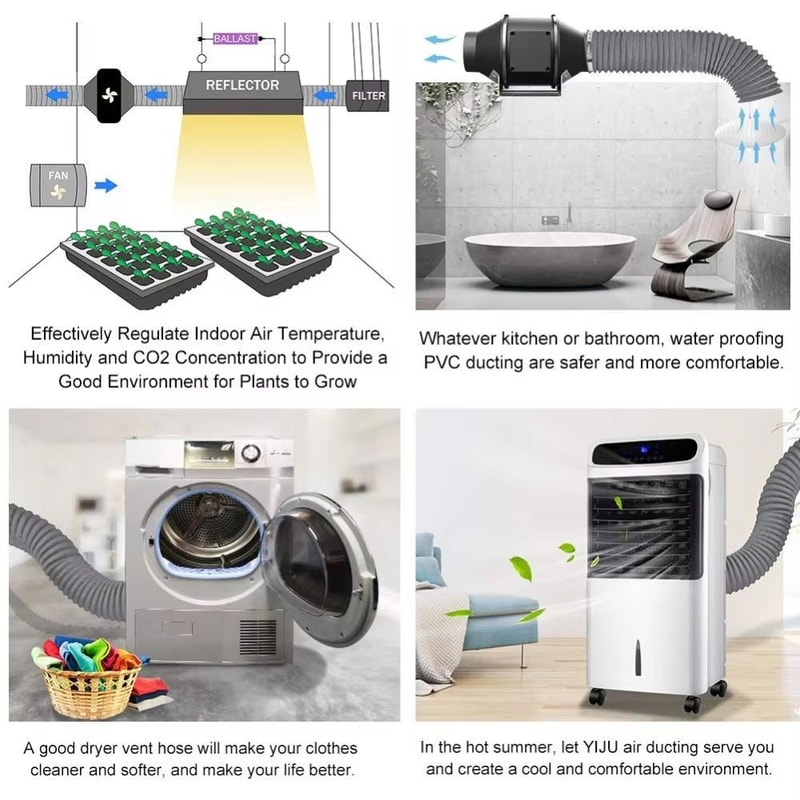 4in HeavyDuty Dryer Vent Hose Grey 6Layer Air Duct With 2 Stainless Steel Clamps For Exhaust Ventil 4