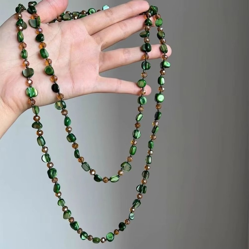 Antique Bohemian Shell Beaded Necklace Double Layer Long Pendant Style Colorful Stackable Statement 3