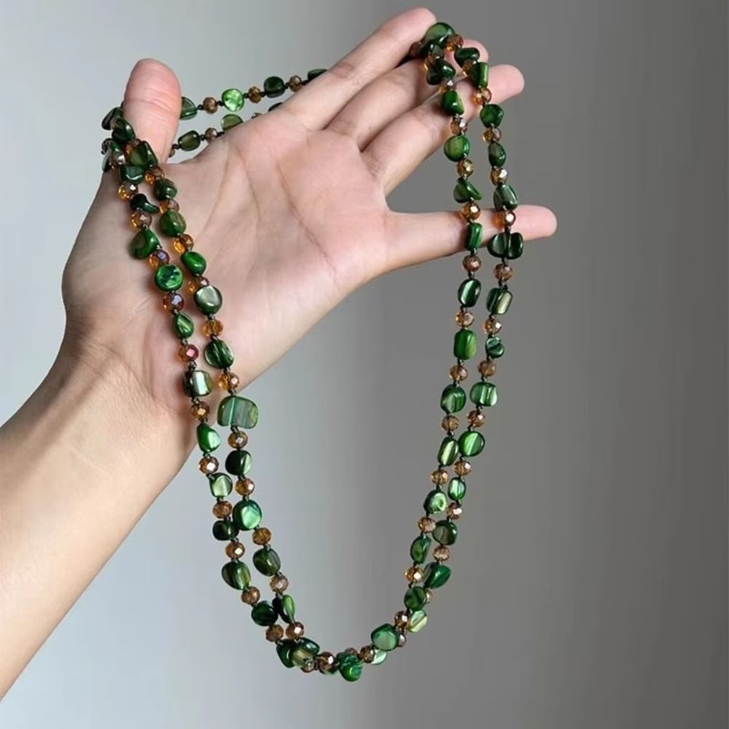Antique Bohemian Shell Beaded Necklace Double Layer Long Pendant Style Colorful Stackable Statement 4