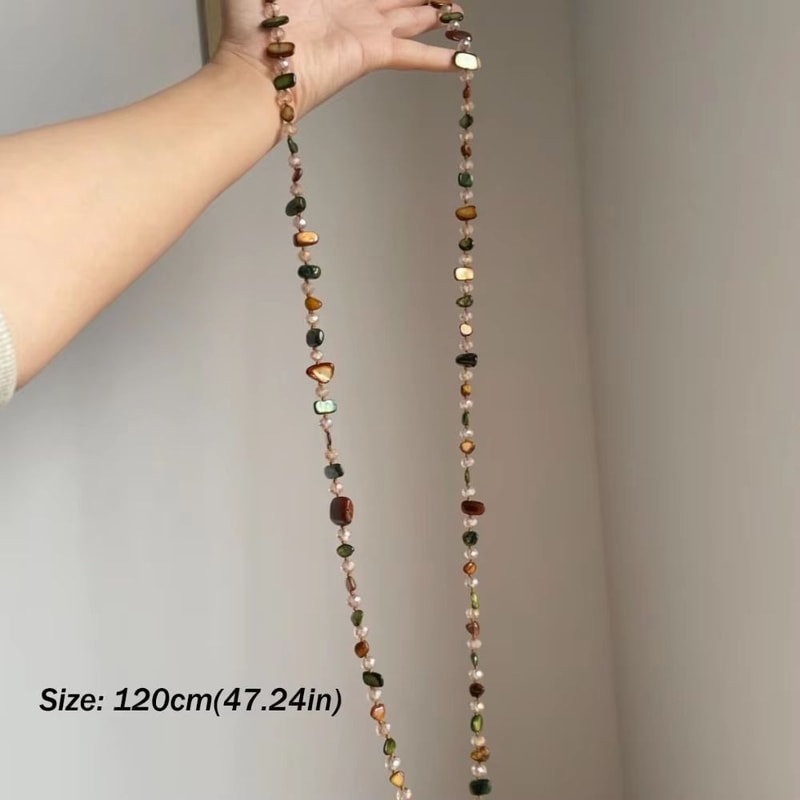 Antique Bohemian Shell Beaded Necklace Double Layer Long Pendant Style Colorful Stackable Statement 5
