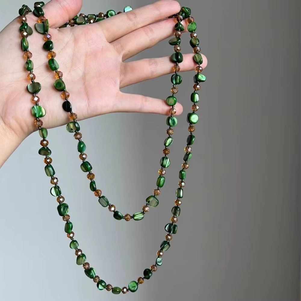Antique Bohemian Shell Beaded Necklace Double Layer Long Pendant Style Colorful Stackable Statement 6