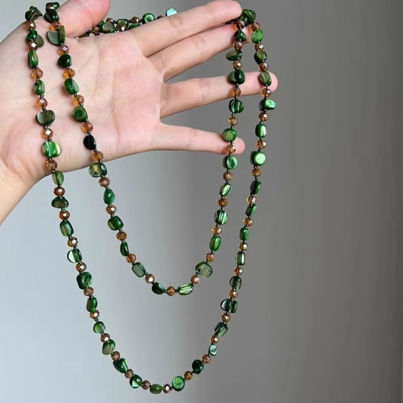 Antique Bohemian Shell Beaded Necklace Double Layer Long Pendant Style Colorful Stackable Statement 6