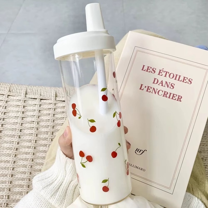 Cute Bowknot Straw Water Bottle Cup With Lid Large Capacity Plastic Tumbler For Juice Milk Bubble T 12