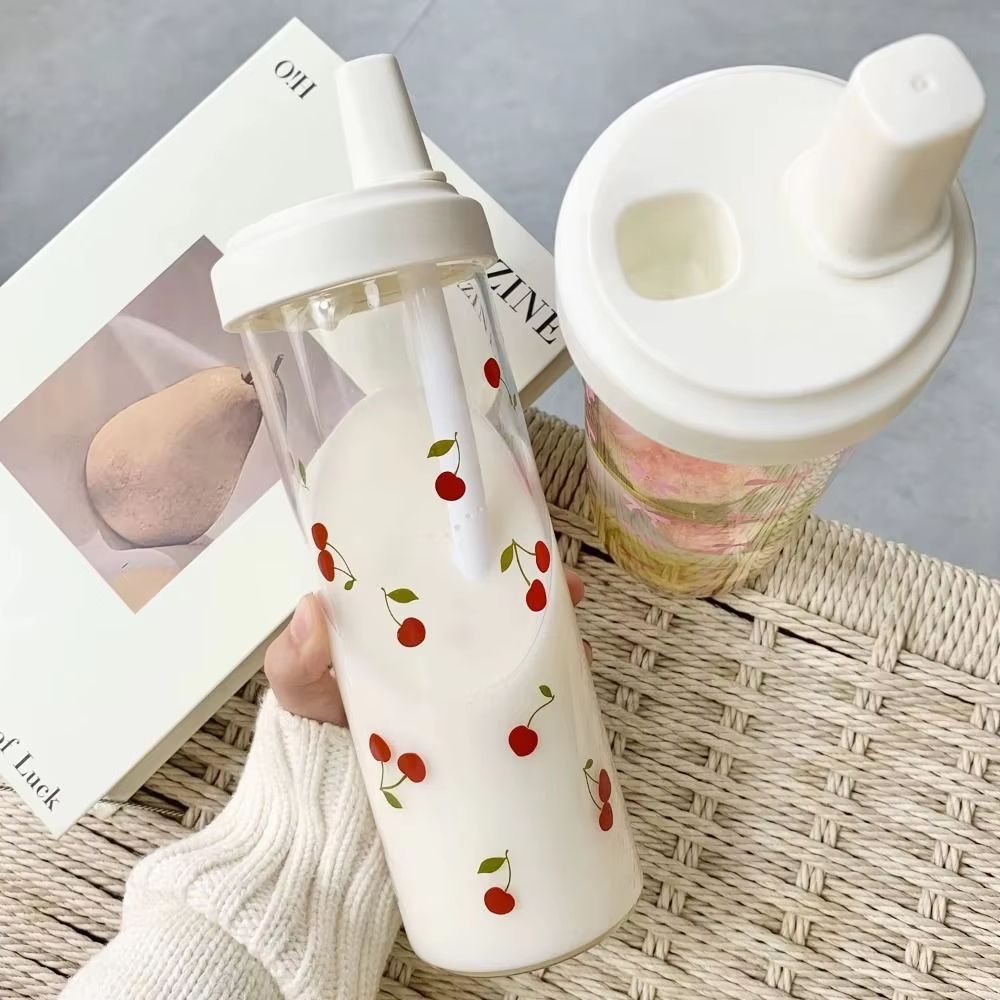 Cute Bowknot Straw Water Bottle Cup With Lid Large Capacity Plastic Tumbler For Juice Milk Bubble T 1