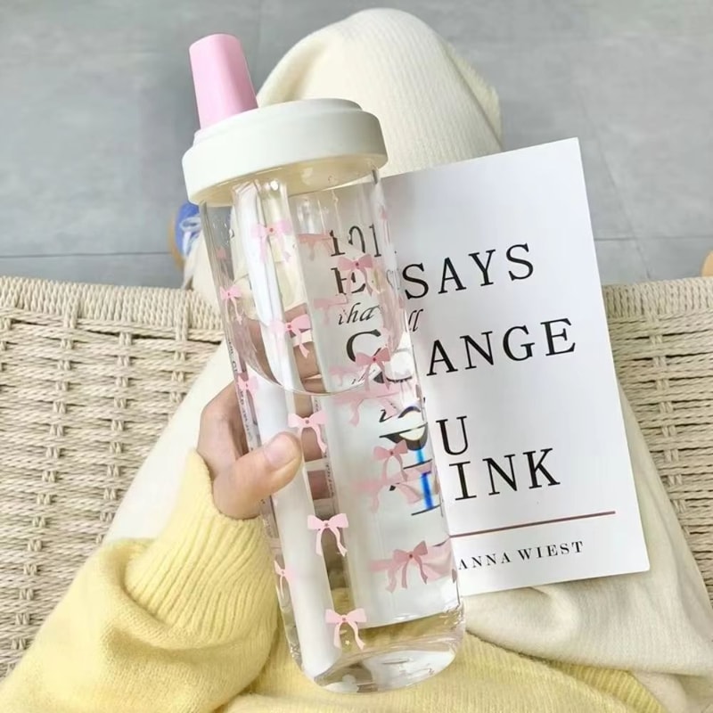 Cute Bowknot Straw Water Bottle Cup With Lid Large Capacity Plastic Tumbler For Juice Milk Bubble T 6