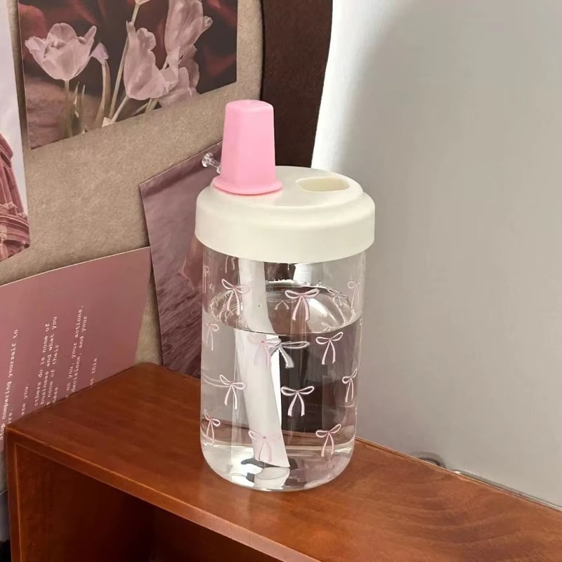 Cute Bowknot Straw Water Bottle Cup With Lid Large Capacity Plastic Tumbler For Juice Milk Bubble T 7