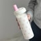 Cute Bowknot Straw Water Bottle Cup With Lid Large Capacity Plastic Tumbler For Juice Milk Bubble T 8