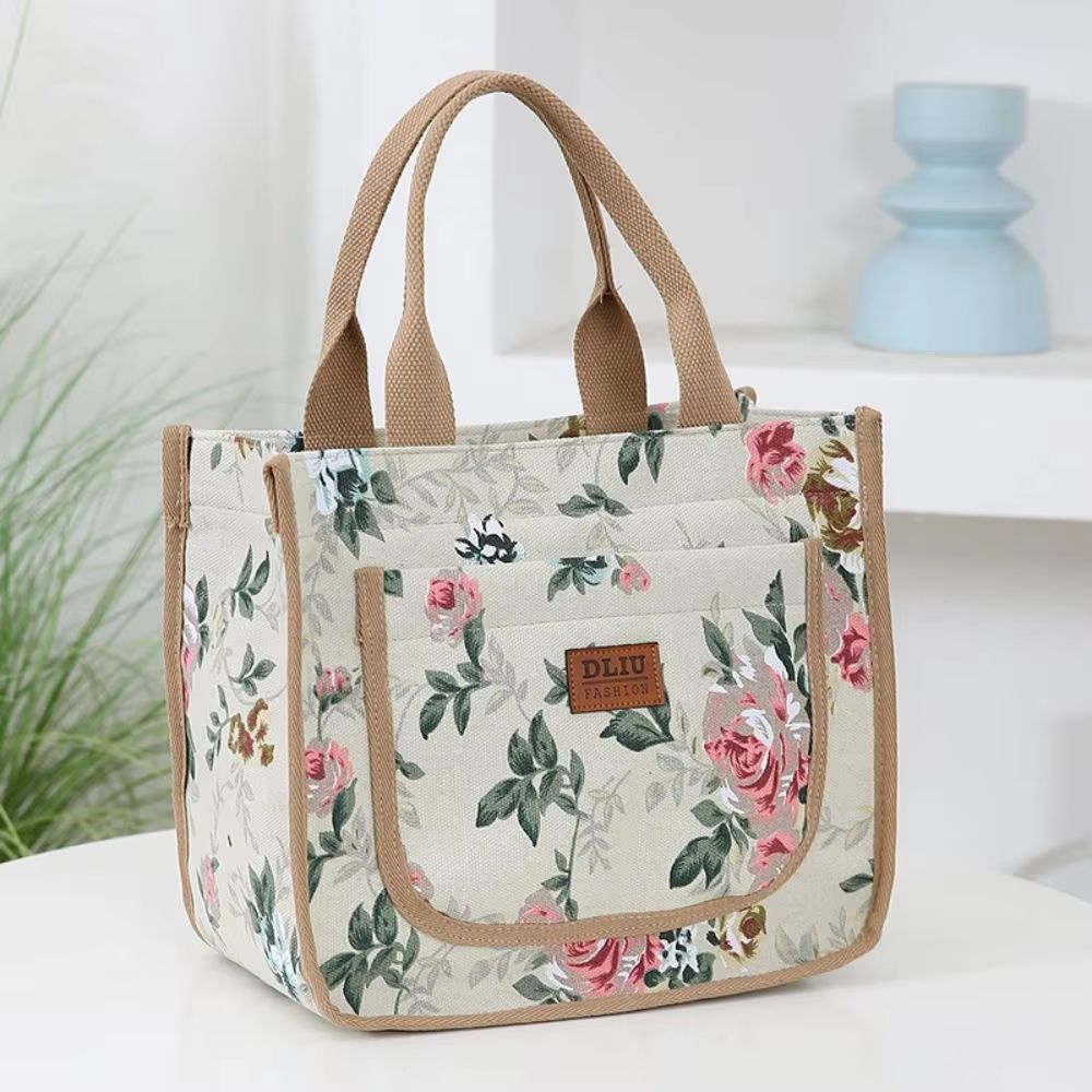 ThermaFlora Large Floral Print Insulated Lunch Bag With Portable Ice Pack 1