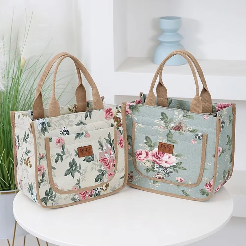ThermaFlora Large Floral Print Insulated Lunch Bag With Portable Ice Pack 3