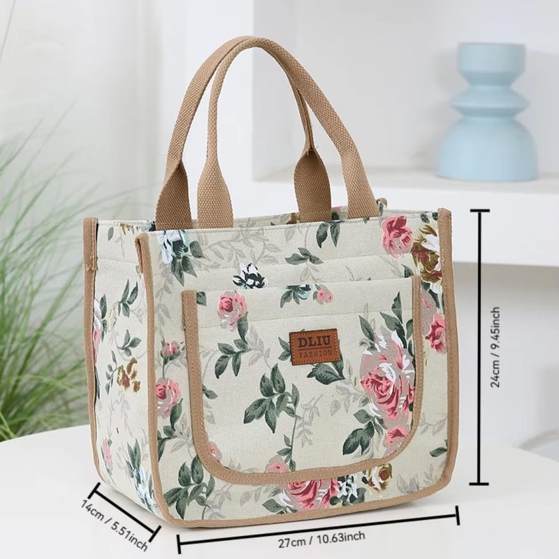 ThermaFlora Large Floral Print Insulated Lunch Bag With Portable Ice Pack 5
